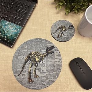 Dinosaur Fossil Mouse Pad with Matching Coaster, Dino Lover desktop mousepad